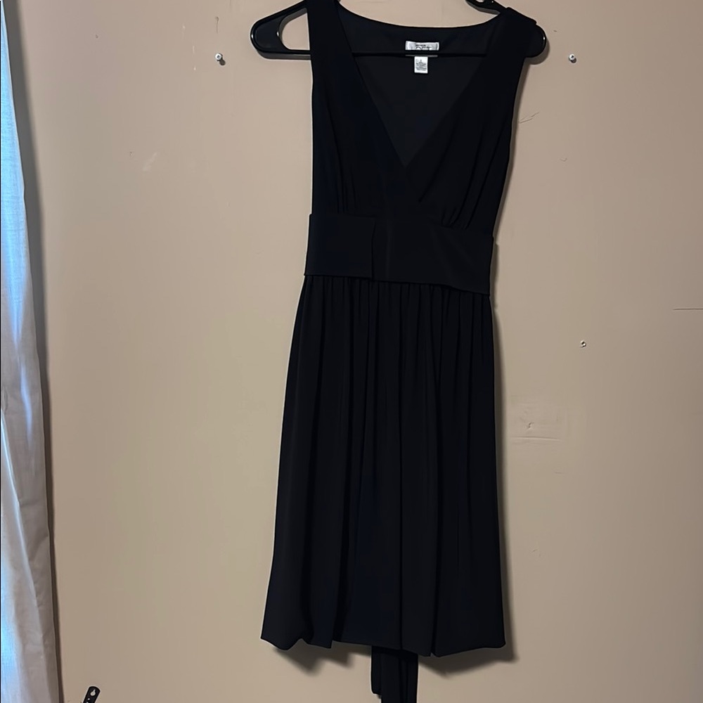 LOFT Black Pleated Tie Front Midi Dress